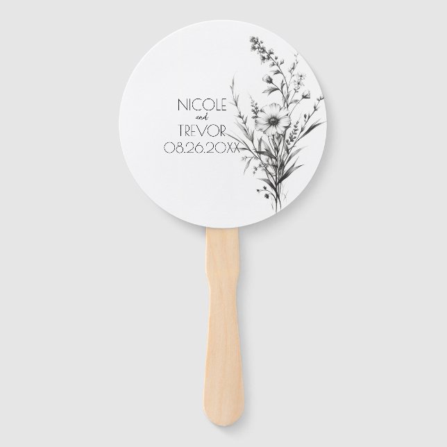 Bold B&W Wildflowers Hand Fan (Front)