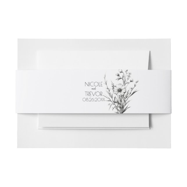 Bold B&W Wildflowers Invitation Belly Band (Front Example)