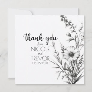 Bold B&W Wildflowers Thank You Card