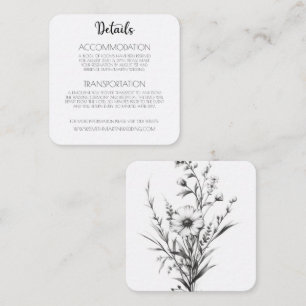 Bold B&W Wildflowers Wedding Details Enclosure Card