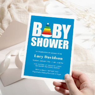 Bold Baby Shower Toy Rainbow Rings Invitation