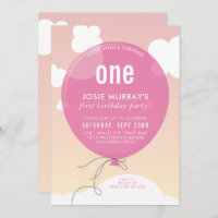 BOLD BALLOON birthday party invite sunset sky pink