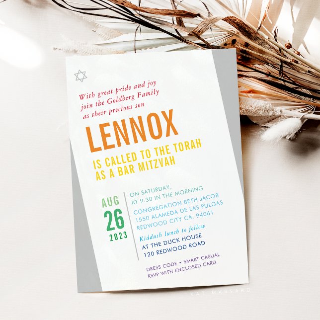 BOLD BAR MITZVAH bright modern angle colourful  Invitation (Creator Uploaded)