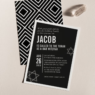 BOLD BAR MITZVAH simple modern angle black white Invitation