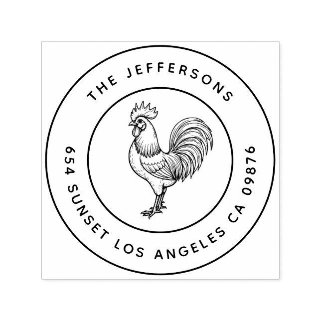 Bold Barnyard Chic Rooster Family Address Self-inking Stamp (Design)