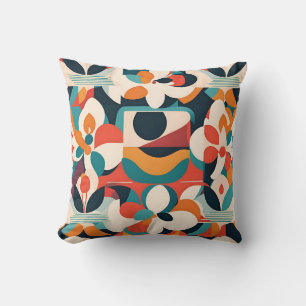 Bold Bauhaus Florals: Vibrant Geometric Design Cushion