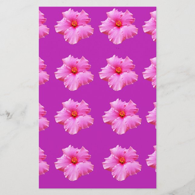 "Bold Beauty: Pink Hibiscus on a Magenta Canvas" Stationery (Front)