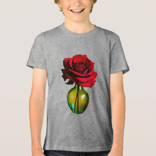 Bold Beauty – Red Vase & Single Rose Girls' Tri-Blend Shirt