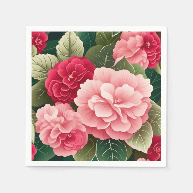Bold Begonia Leaf and Flower Pattern Napkin (Front)