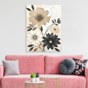 Bold Beige and Black Floral Modern Neutral Flower Canvas Print