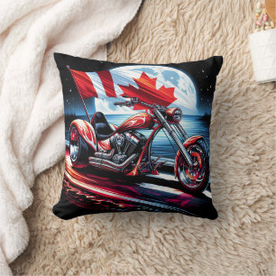 Bold bike with Canadian flag at moonlight Cushion