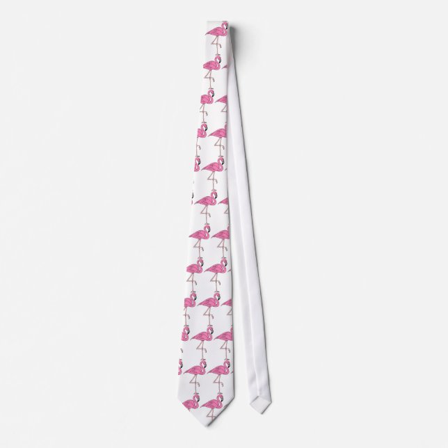 Bold Birding Fun Flock Of Pink Flamingos Bird Tie (Front)