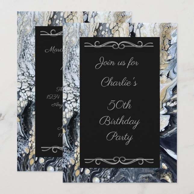 Bold Black Abstract Birthday Party Invitation (Front/Back)