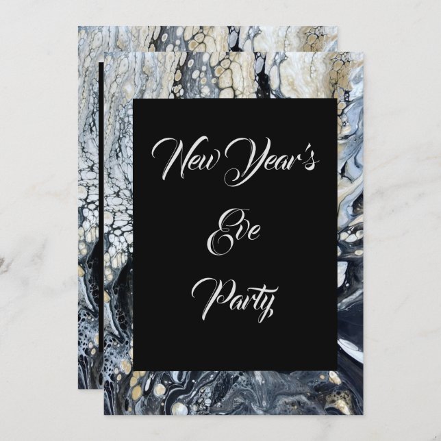 Bold Black Abstract Invitation (Front/Back)
