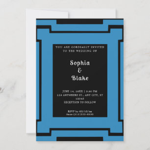Bold Black and Blue Art Deco Wedding Invitation