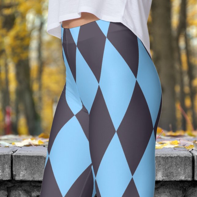 Bold Black and Blue Harlequin Check Pattern Leggings (Harlequin Black & Blue)