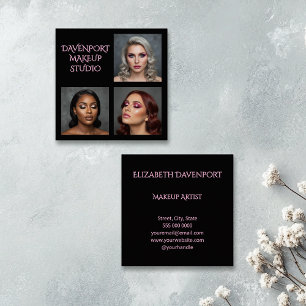 Bold Black and Blush Pink 3 Photo Square Business Card