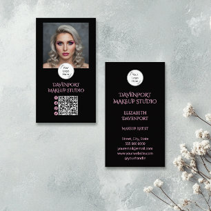 Bold Black and Blush Pink Social Icon QR Code Business Card
