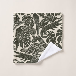 Bold Black and Cream Tropical Jungle Animals Bath Towel Set