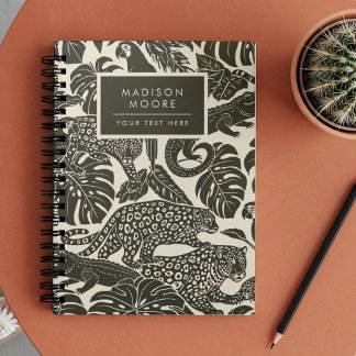 Bold Black and Cream Tropical Jungle Animals Notebook