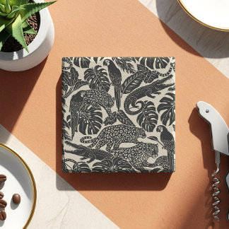 Bold Black and Cream Tropical Jungle Animals Stone Coaster