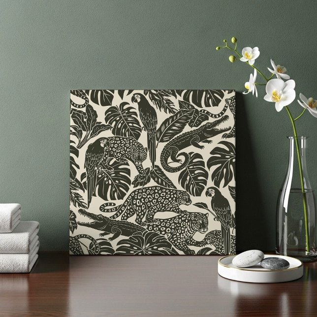 Bold Black and Cream Tropical Jungle Animals  Tile (Creator Uploaded)