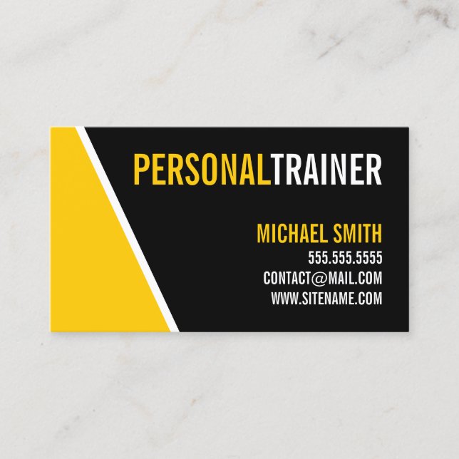 Bold Black and Custom Colour Personal Trainer Business Card (Front)