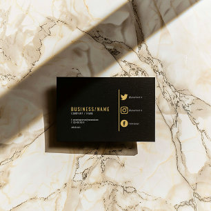 Bold black and gold social media icons business card