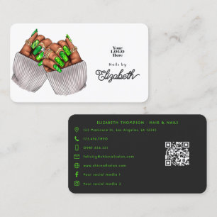 Bold Black and Green Nail Salon Branding for Women Business Card