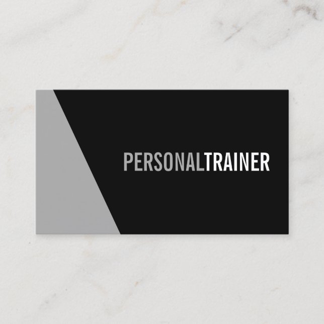 Bold Black and Grey Personal Trainer Business Card (Front)