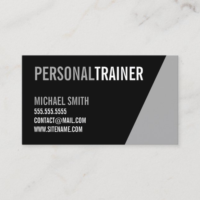 Bold Black and Grey Personal Trainer Business Card (Front)