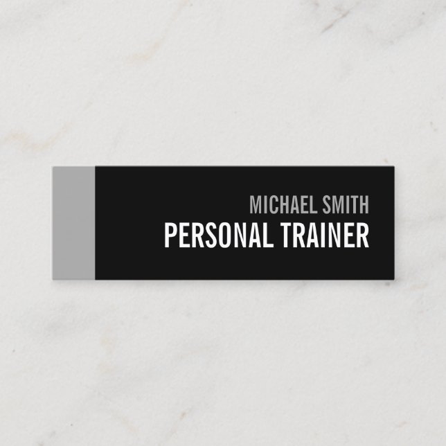 Bold Black and Grey Personal Trainer Mini Business Card (Front)
