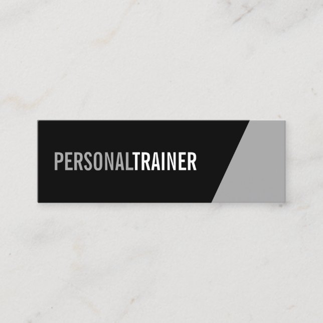 Bold Black and Grey Personal Trainer Mini Business Card (Front)