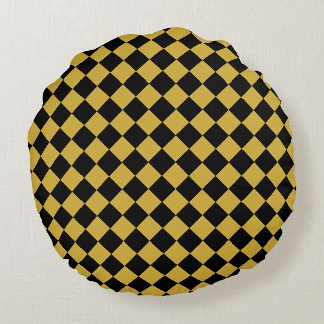 Bold Black and M Gold Chevron Pattern Classic Round Cushion (Back)