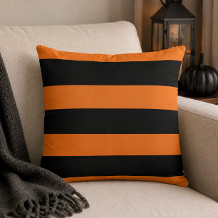 Bold Black and Orange Horizontal Stripe Cushion