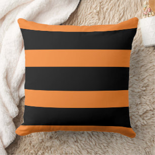 Bold Black and Orange Horizontal Stripes Halloween Cushion