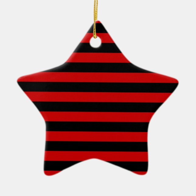 Bold Black and Red Stripes Pattern Ceramic Tree Decoration (Front)