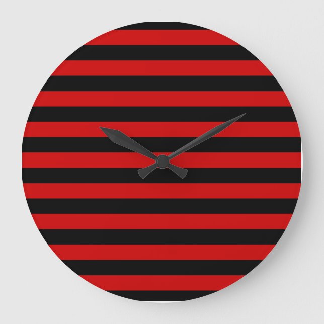 Bold Black and Red Stripes Pattern Large Clock (Front)