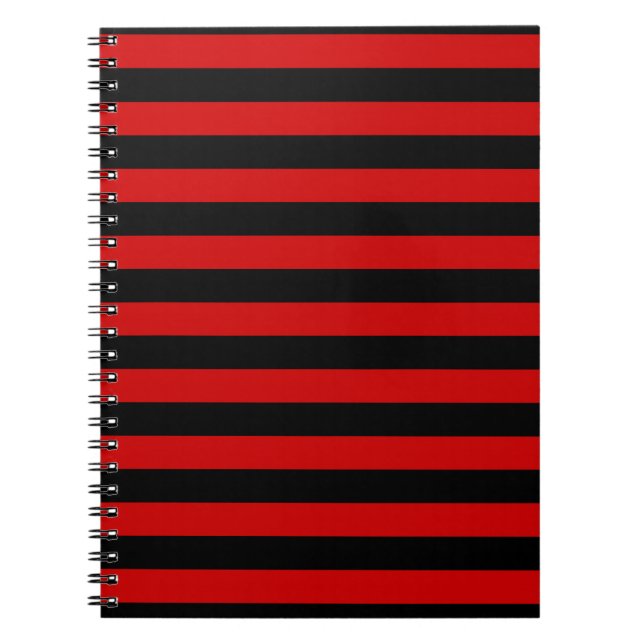 Bold Black and Red Stripes Pattern Spiral Notebook (Front)