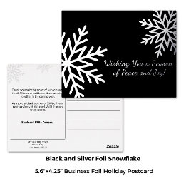 Bold Black and Silver Winter Snowflake Business Foil Holiday Postcard