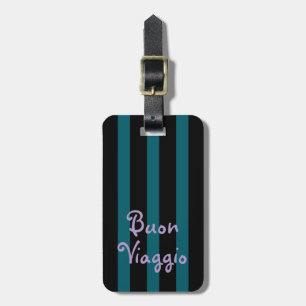 Bold Black and Teal Stripes   Buon Viaggio Luggage Tag