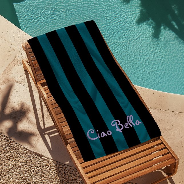 Bold Black and Teal Stripes | Ciao Bella Beach Towel (Creator Uploaded)