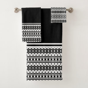 Bold Black and White Abstract Striped Pattern Bath Towel Set