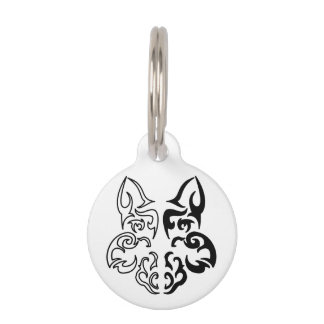 Bold Black and White Animal Wolf Head Design Pet Tag