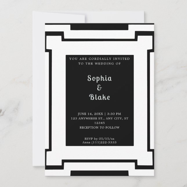Bold Black and White Art Deco Wedding Invitation (Front)