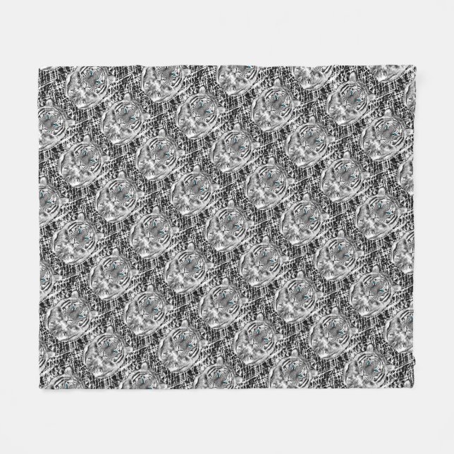 Bold Black And White Blue Eyes Tiger Fleece Blanket (Front (Horizontal))