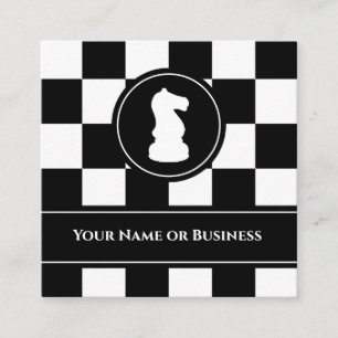 Bold Black and White Chessboard Chess Knight Square Business Card