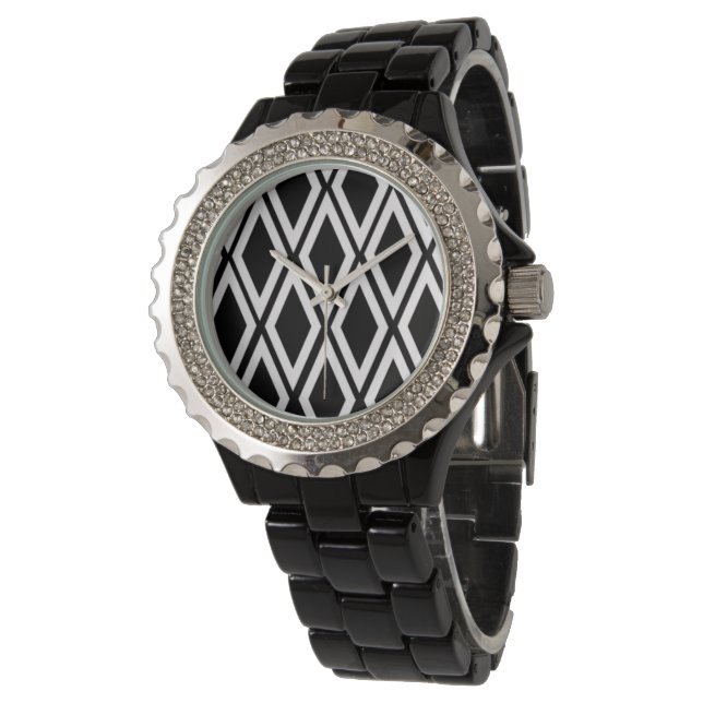 Bold Black and White Diamond Pattern Watch (Angled)