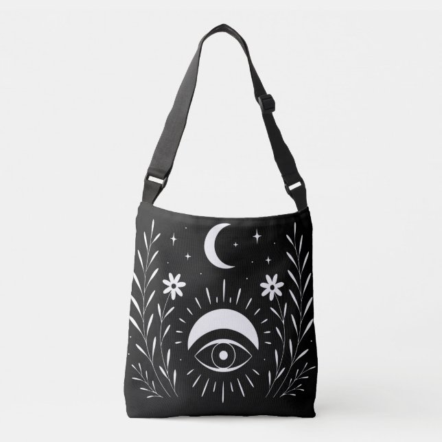 Bold Black and White Eye Boho  Crossbody Bag (Front)
