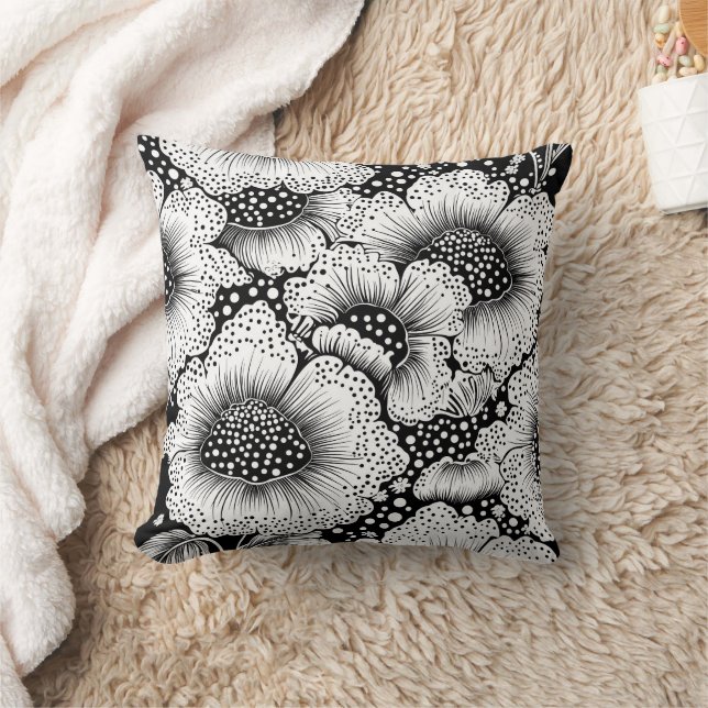 Bold Black and White Floral Cushion (Blanket)